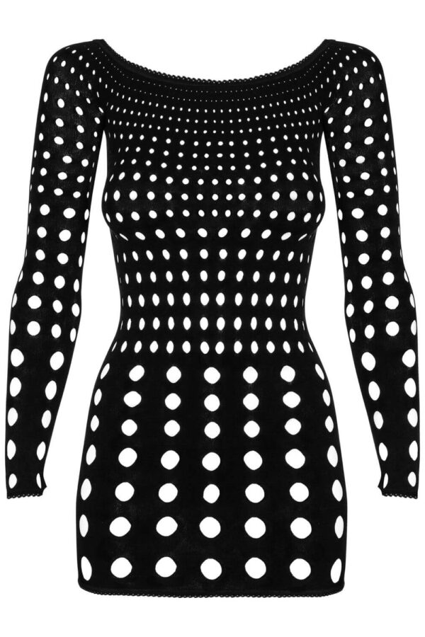 Mini abito Obsessive Rocker nero – rete seducente e spalle scoperte