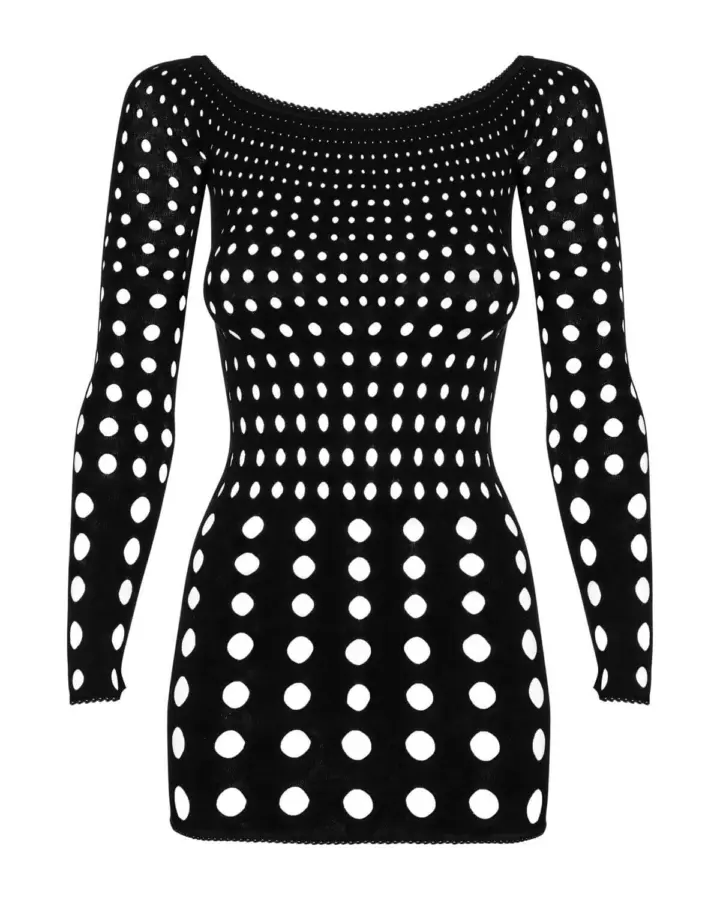 Mini abito Obsessive Rocker nero – rete seducente e spalle scoperte – foto 2