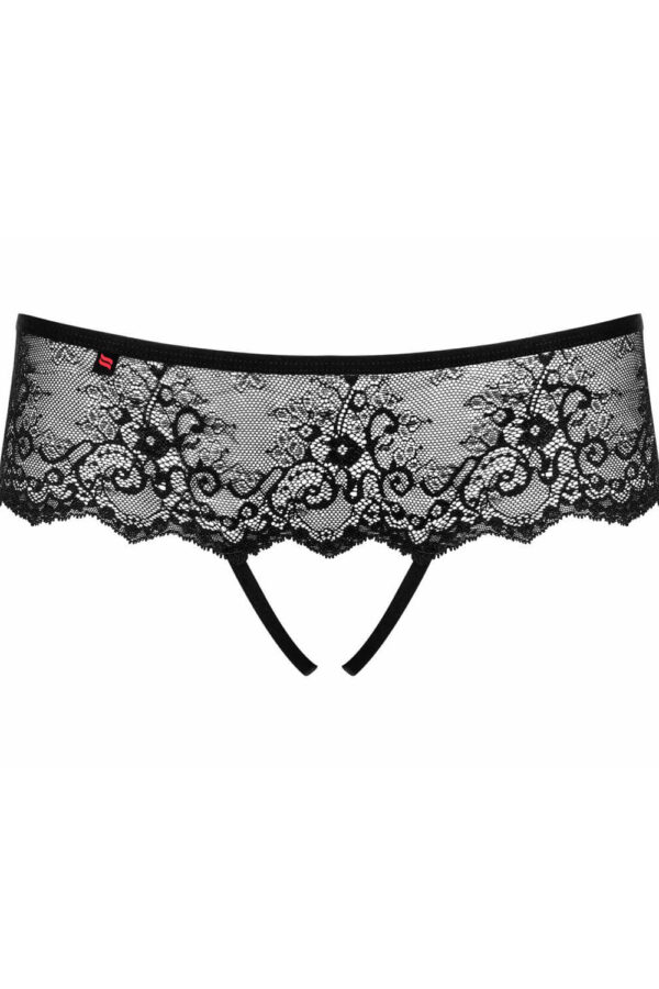 Perizoma nero aperto con merletto floreale – Obsessive Merossa
