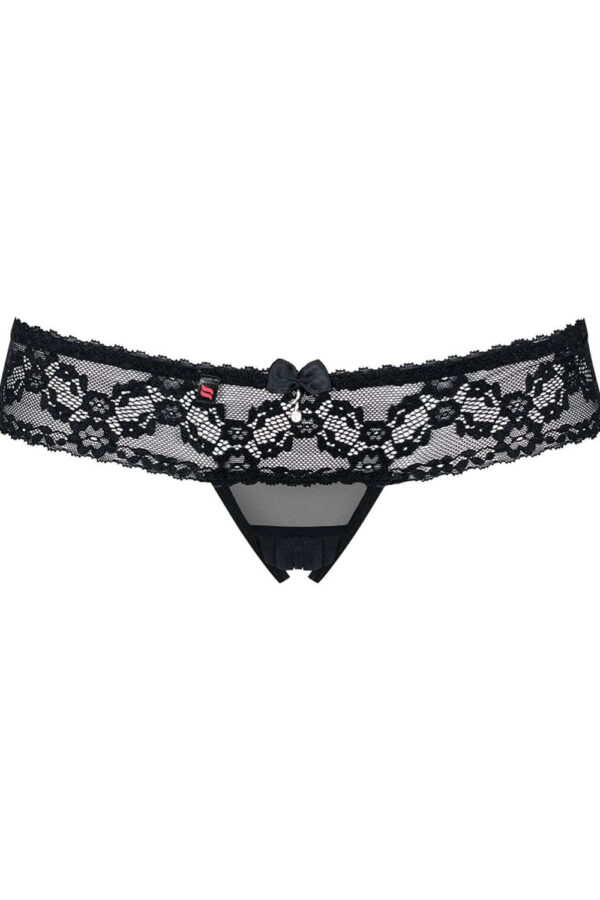 Tanga nero aperto in pizzo con fiocco – Obsessive 837