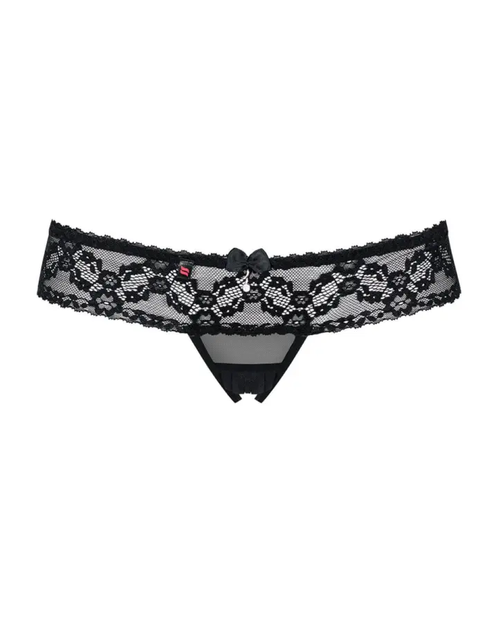 Tanga nero aperto in pizzo con fiocco – Obsessive 837 – foto 2