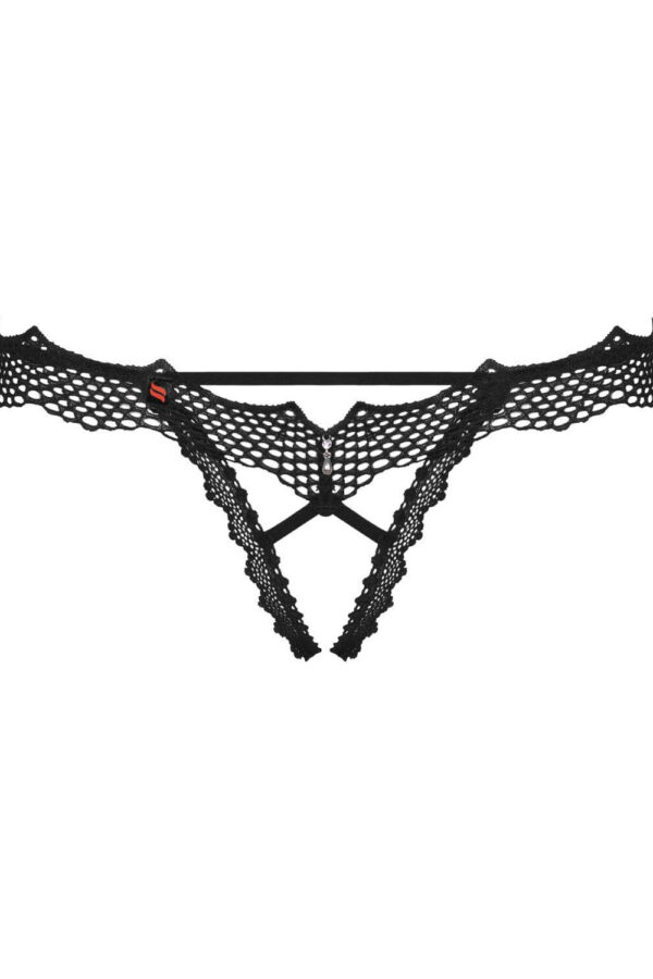 Perizoma nero aperto con gioiello frontale – Obsessive Bravelle