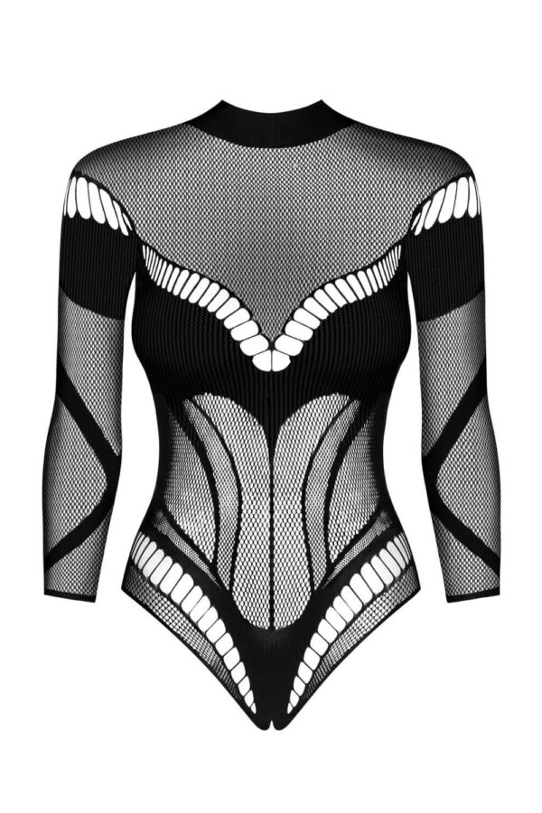 Body nero con dettagli geometrici – Obsessive B135