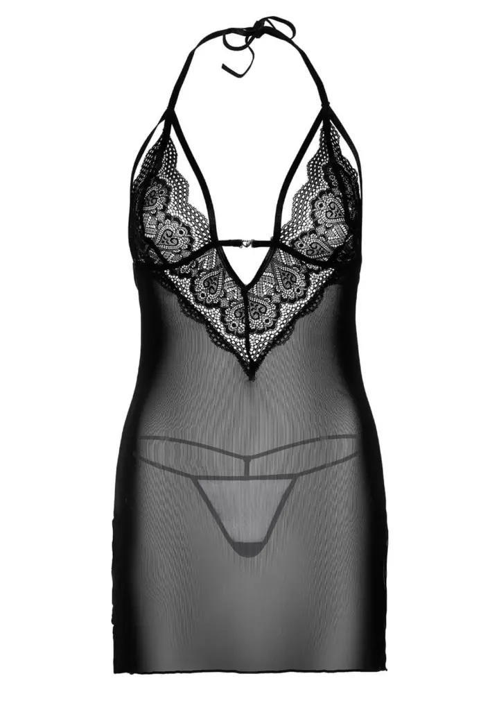 Babydoll in pizzo con dettaglio cuore e perizoma in mesh – foto 3