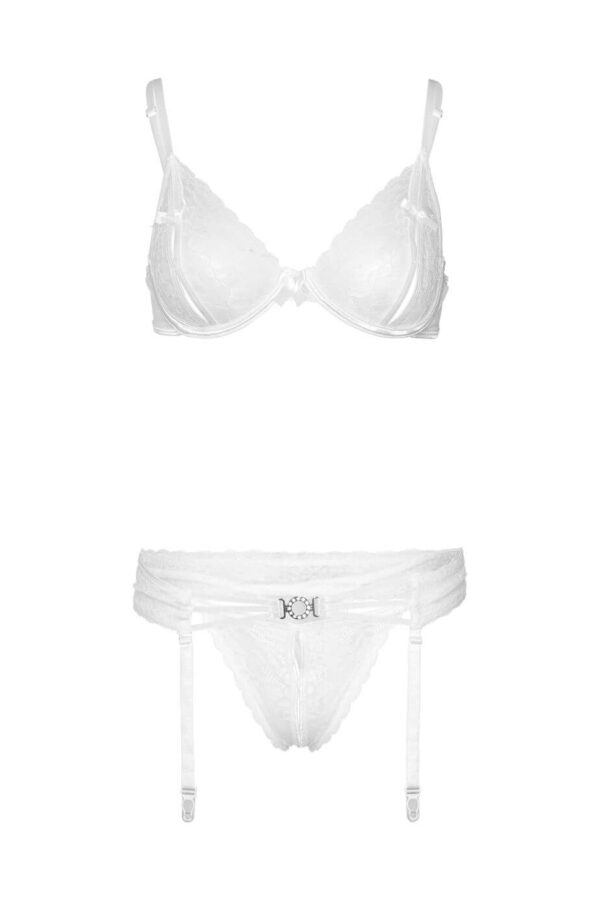 Be Mine Set Reggiseno e Perizoma in Pizzo Bianco con Reggicalze