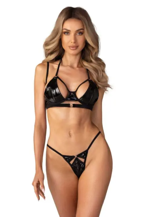 Completino nero lucido con dettagli cut-out – Keira Lise Obsessive