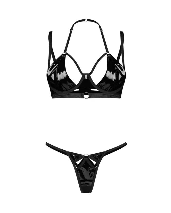 Completino nero lucido con dettagli cut-out – Keira Lise Obsessive – foto 2