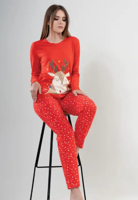 Pigiama natalizio donna in cotone – Renna & stelle