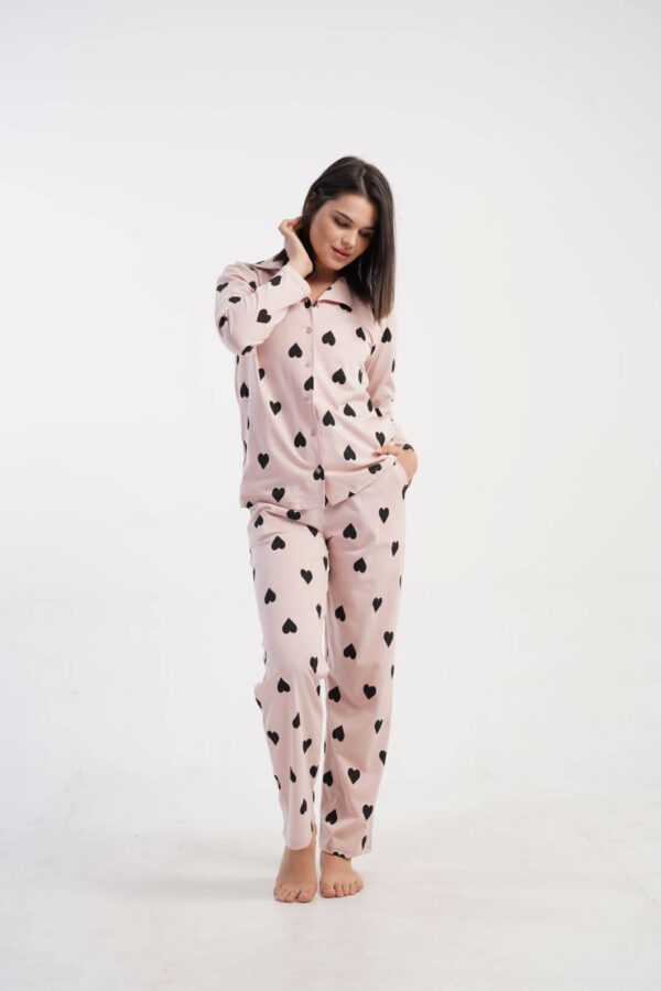 Pigiama rosa cuori neri in cotone – Vienetta Love Mood