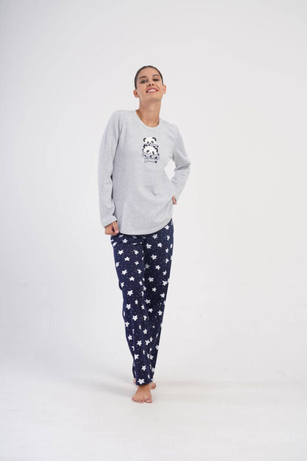 Adorabile pigiama donna panda grigio e stelle blu By Vienetta