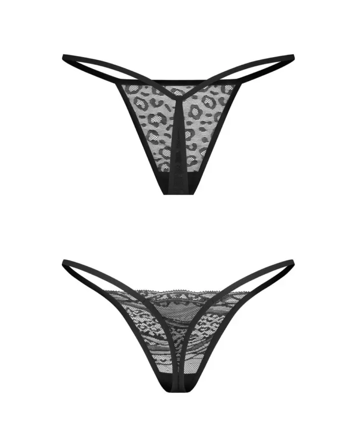 Perizomi neri in pizzo e animalier – Obsessive Clara 2-pack – foto 8