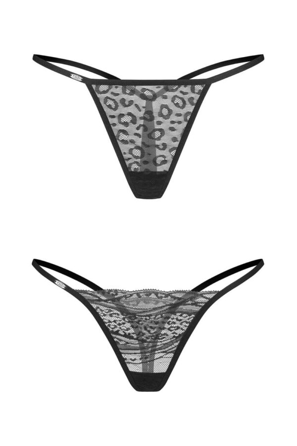 Perizomi neri in pizzo e animalier – Obsessive Clara 2-pack