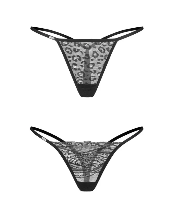 Perizomi neri in pizzo e animalier – Obsessive Clara 2-pack
