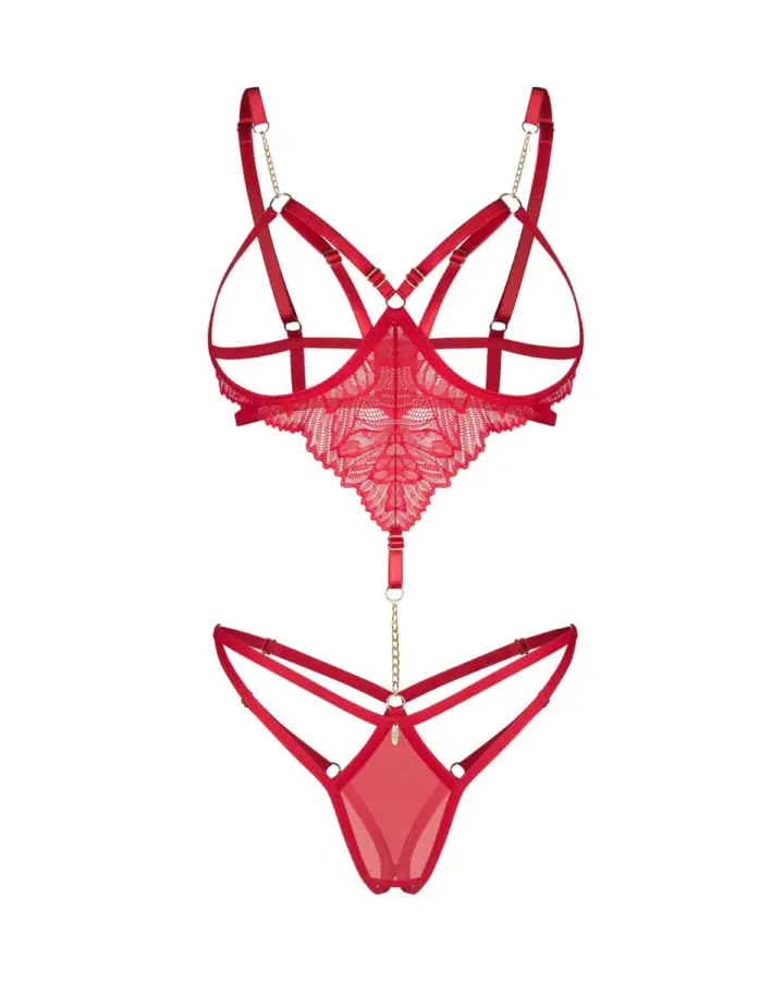 Body rosso con aperture intime e catena oro – Obsessive Matildea – foto 6