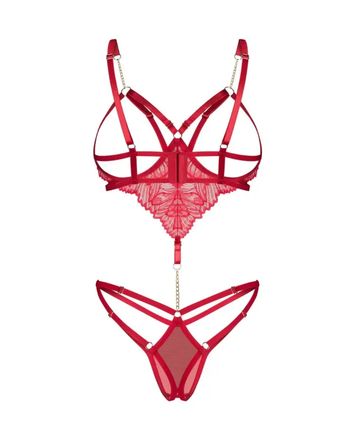 Body rosso con aperture intime e catena oro – Obsessive Matildea – foto 5