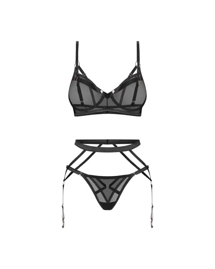 Completo Intimo nero 3 pezzi con reggicalze – Obsessive Euridia – foto 2