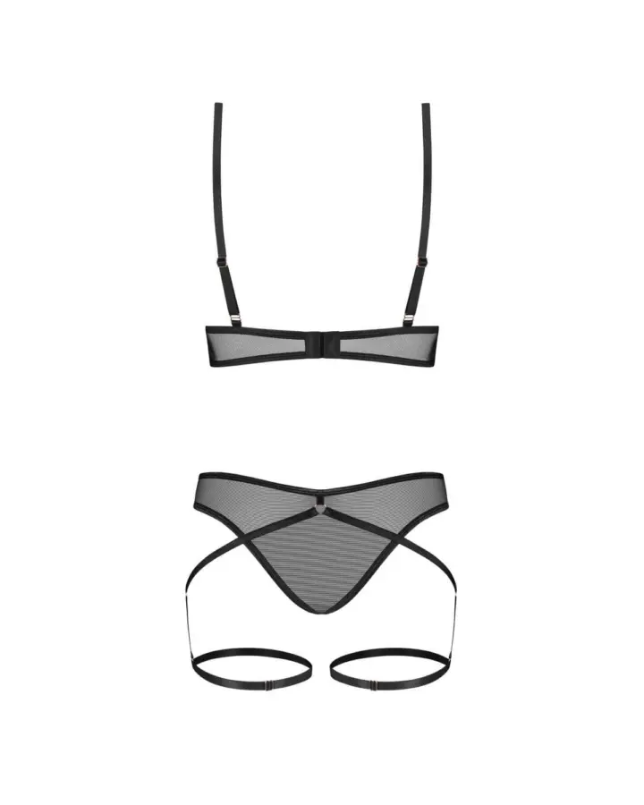 Set nero con reggiseno aperto e dettagli oro – Obsessive Euridia – foto 4