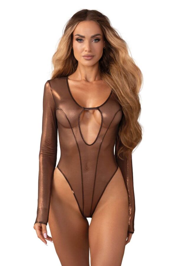 Raffinato Body Soranna maniche lunghe effetto oro – Obsessive