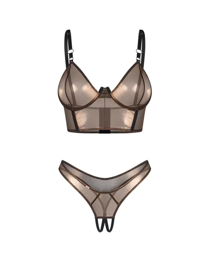 Set Soranna top e perizoma aperto effetto oro – Obsessive – foto 2