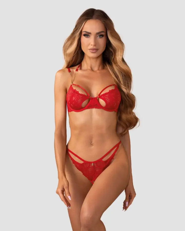 Completino intimo rosso aperto in pizzo – Obsessive Matildea – video