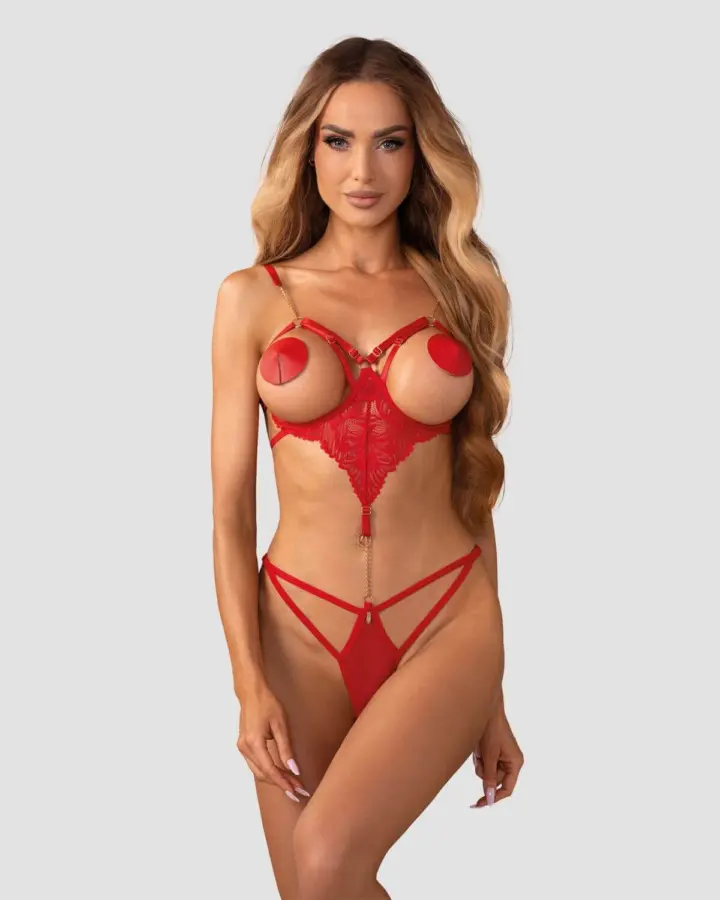 Body rosso con aperture intime e catena oro – Obsessive Matildea – video