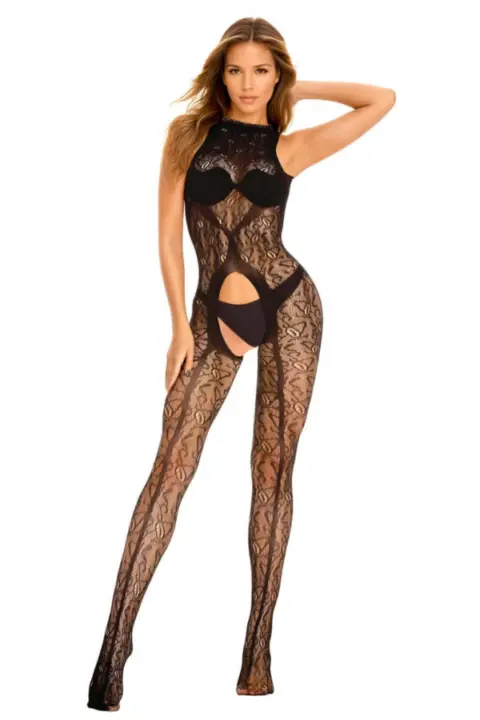 Bodystocking pizzo con scollatura e apertura – SoftLine