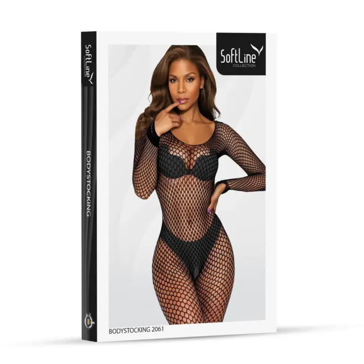 Bodystocking rete larga manica lunga in nero e pink – Softline – foto 6