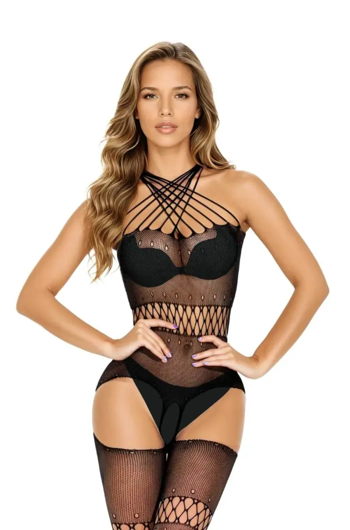 Bodystocking nera con spalline incrociate – Softline 2062 – foto 3