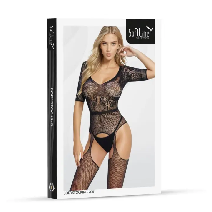 Bodystocking nera a maniche corte con pizzo – Softline 2081 – foto 4
