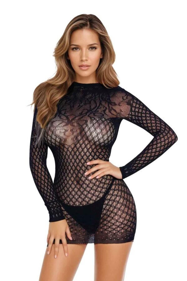 Mini abito nero in rete con schiena scoperta – Softline 3018