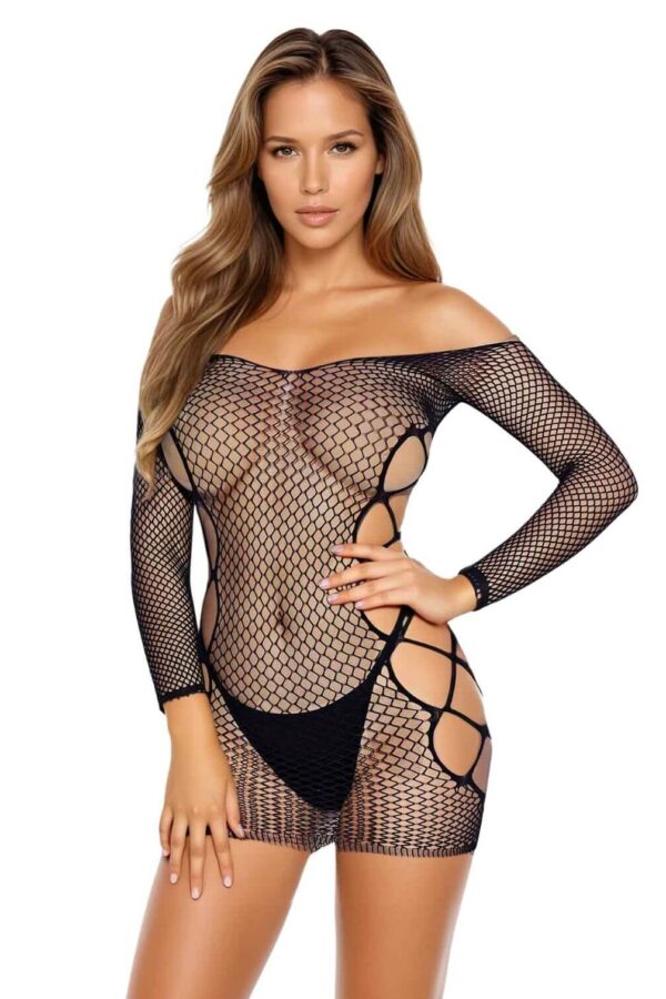 Mini abito nero a rete con spalle scoperte – Softline 3025