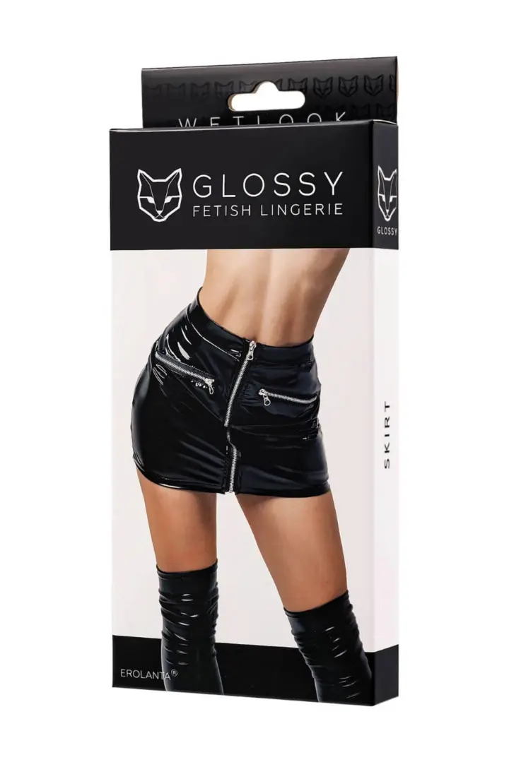 Minigonna wetlook nera con zip frontale – Glossy Billie – foto 4