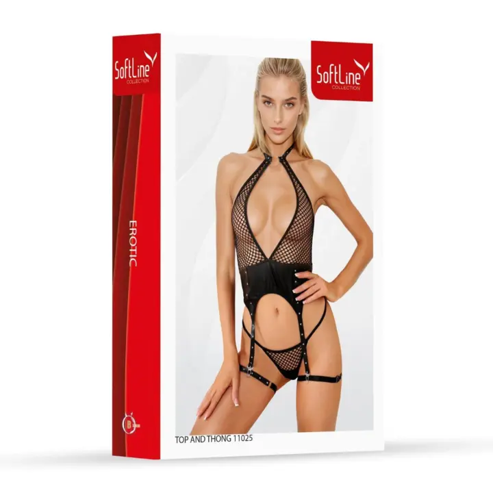 Set top e perizoma rete e wetlook – SoftLine 11025 Nero – foto 3