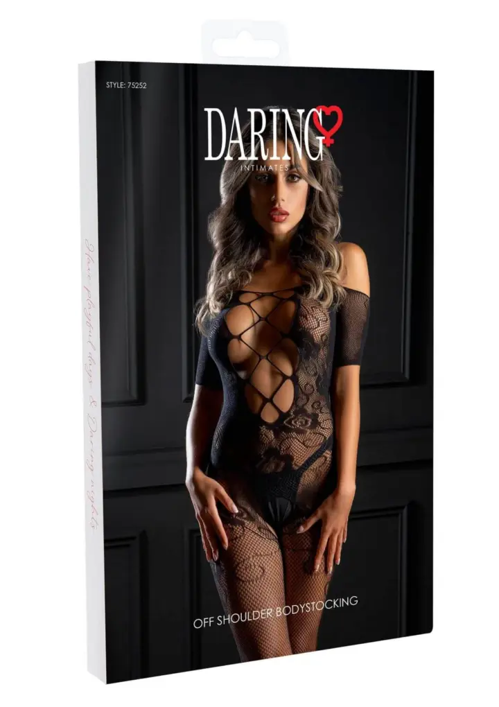Bodystocking in pizzo off shoulder con intrecci – Daring Intimates – foto 5