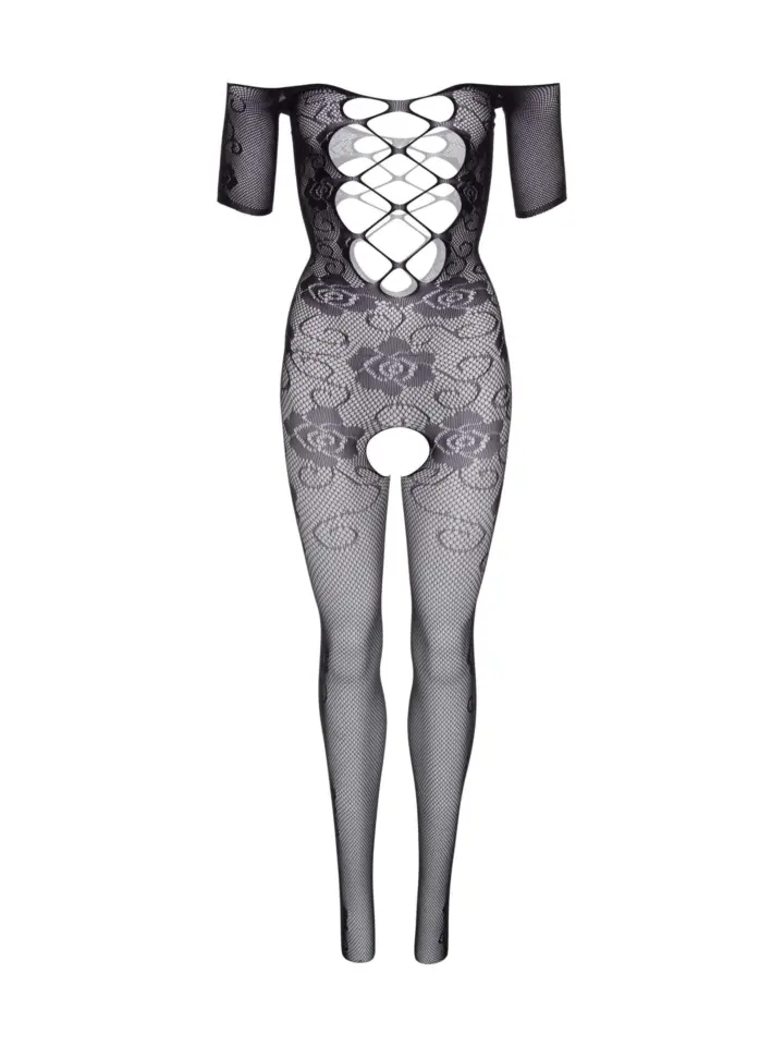 Bodystocking in pizzo off shoulder con intrecci – Daring Intimates – foto 6