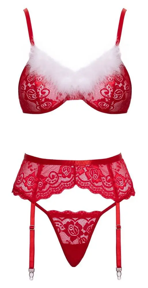 Set X-Mas Cottelli – Bra, Reggicalze e Perizoma in Pizzo Rosso – foto 5