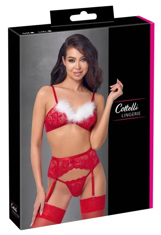 Set X-Mas Cottelli – Bra, Reggicalze e Perizoma in Pizzo Rosso – foto 7