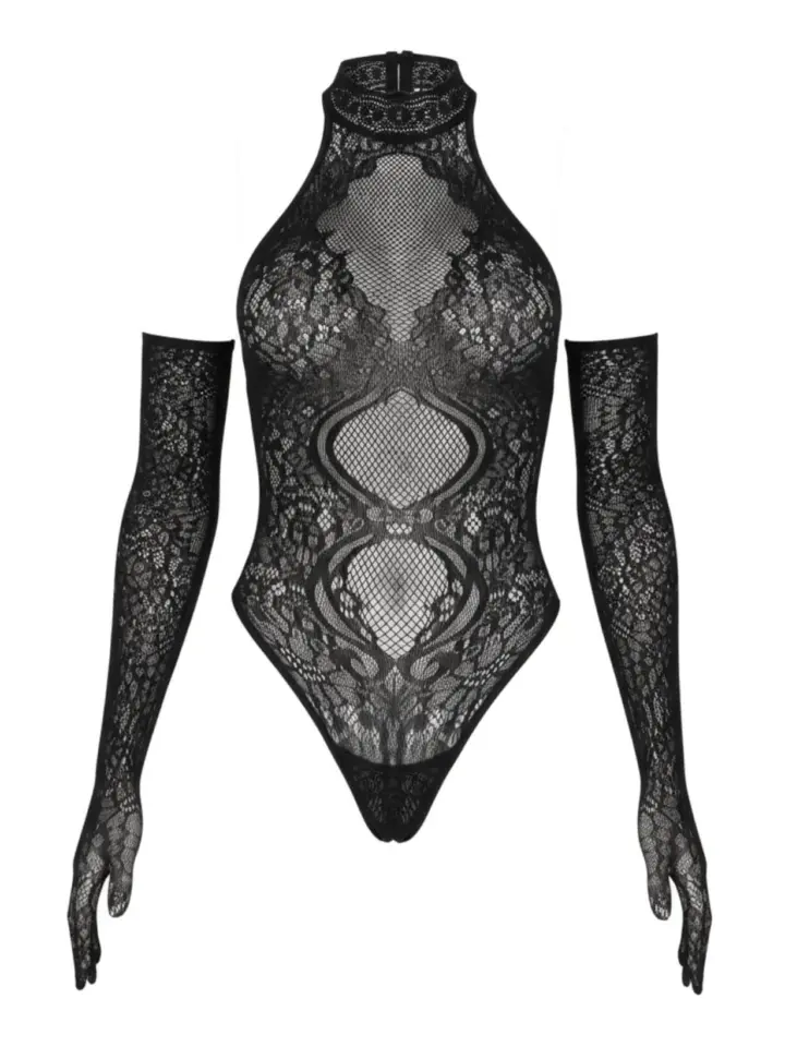 Body in pizzo con guanti lunghi e scollatura halter – Leg Avenue – foto 6