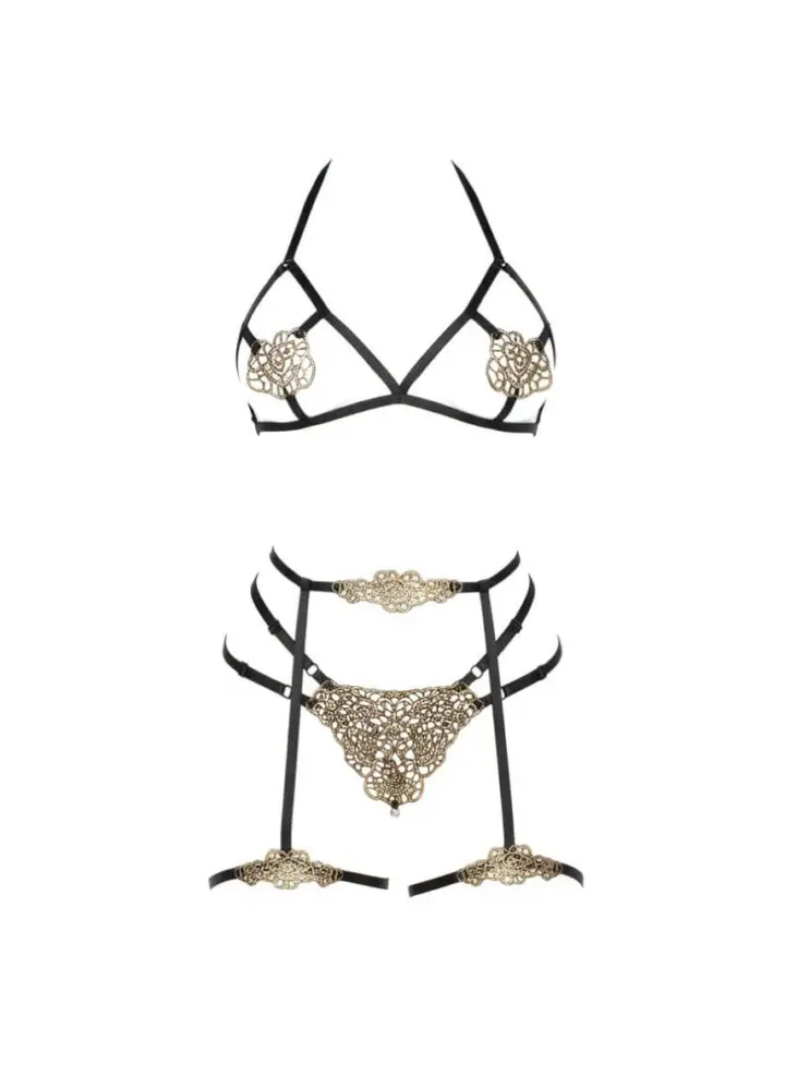 Set con harness e applicazioni oro e perle – Leg Avenue – foto 3