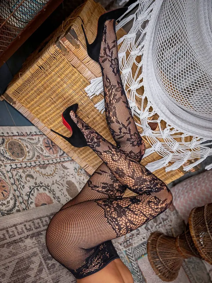 Collant neri in pizzo con motivo floreale Dahlia – Leg Avenue – foto 5