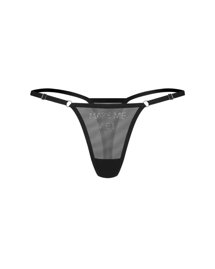 Perizoma mesh con cristalli "Make Me Wet" – Obsessive Violami – foto 6