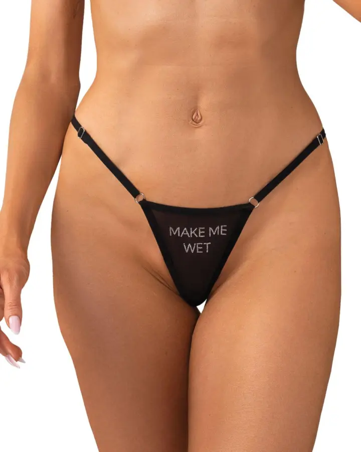 Perizoma mesh con cristalli "Make Me Wet" – Obsessive Violami