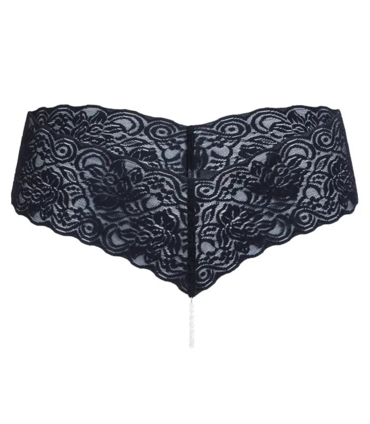 Chilirose Lingerie: Perizoma nero con perle naturali e gadget erotico – foto 5