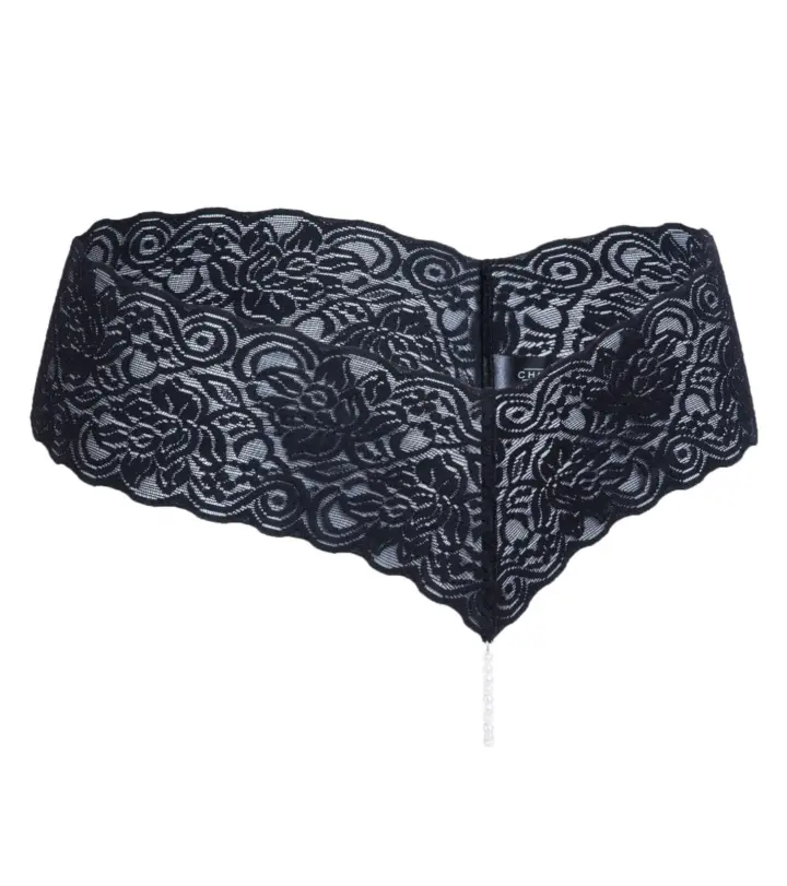 Chilirose Lingerie: Perizoma nero con perle naturali e gadget erotico – foto 4