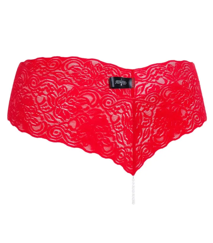 Chilirose Lingerie: Perizoma rosso con perle naturali e gadget erotico – foto 4
