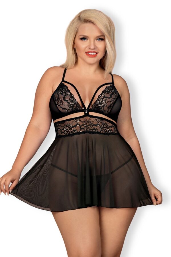 Obsessive Lingerie: 838 babydoll e perizoma nero misura Curvy XXL