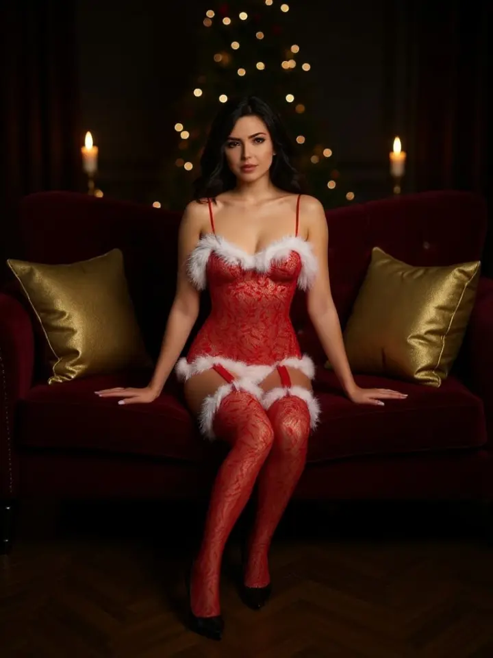 Bodystocking Natalizia con Marabou Bianca Catriona