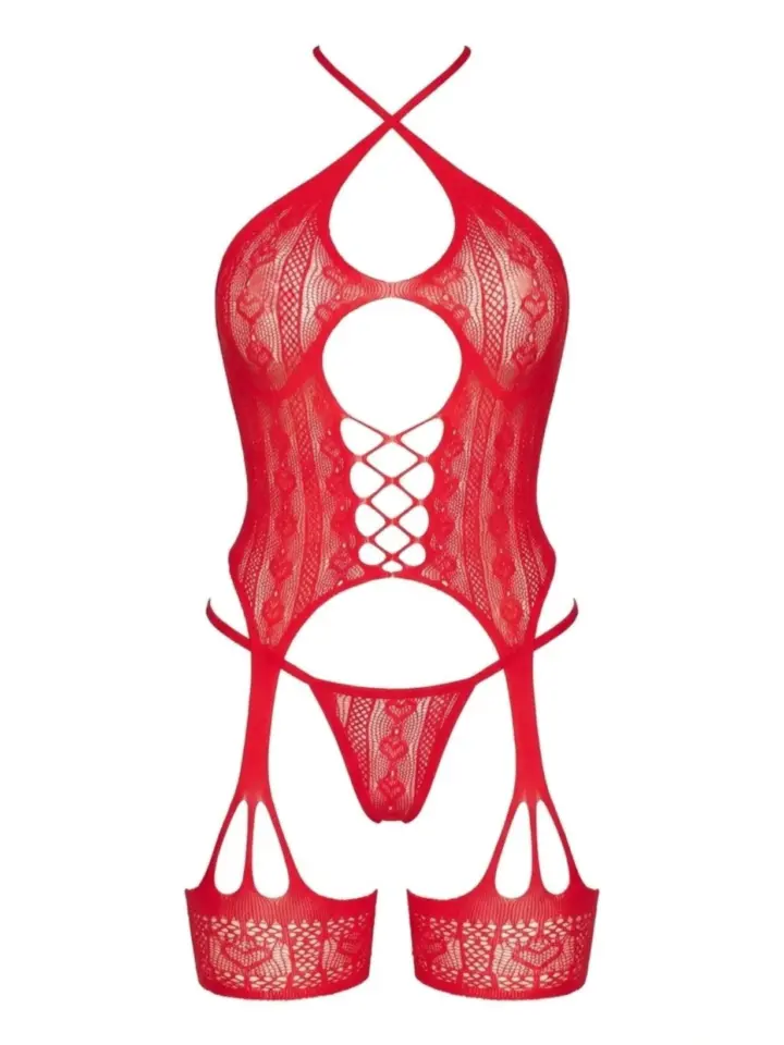 Set a rete rosso con harness e perizoma a Y – Leg Avenue – foto 7