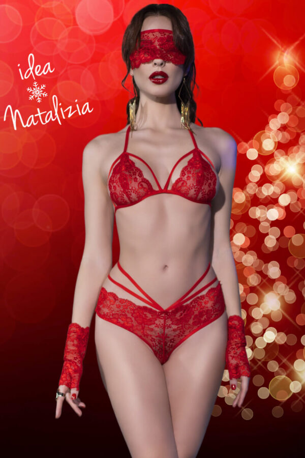 Chilirose: Set in pizzo rosso con mascherina e guanti