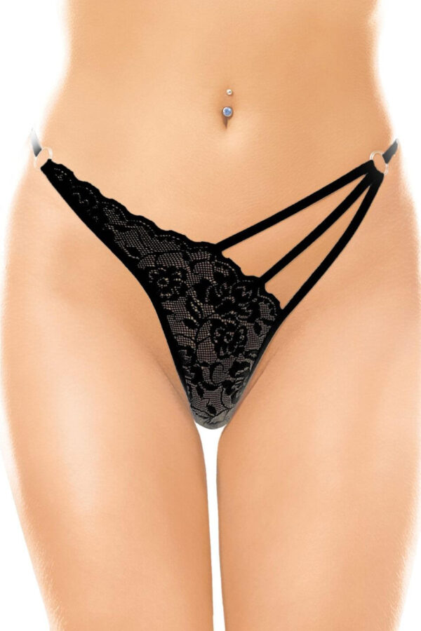 Perizoma in pizzo con taglio asimmetrico in due colori